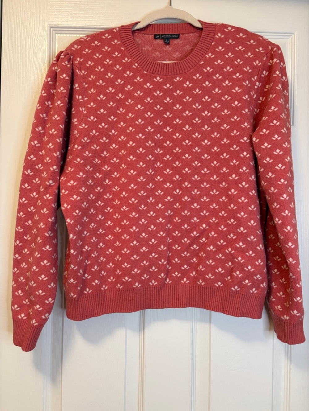 Adrianna Papell Pink Crewneck Sweater with White Micro Pattern